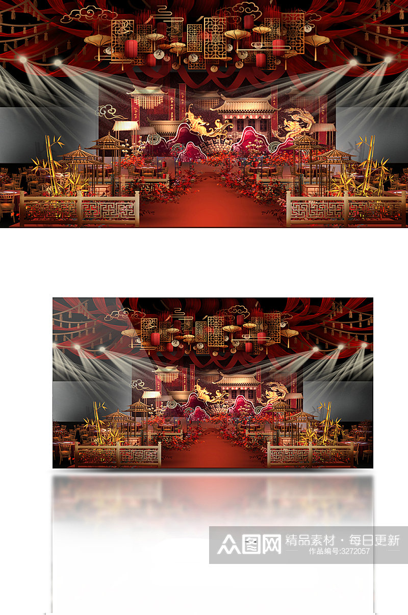 红色中式传统婚礼效果图浪漫中国风大气素材