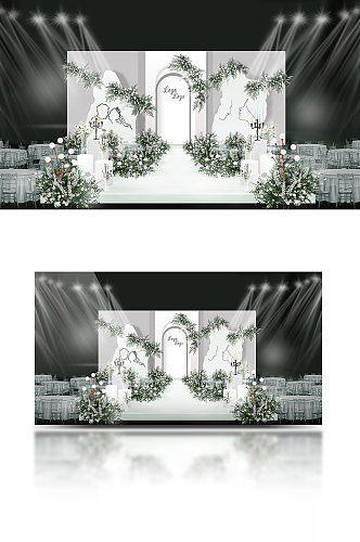 韩式现代简约白绿色婚礼清新大气简约效果图