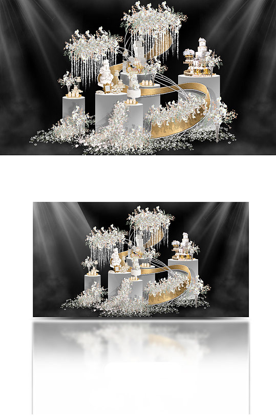 白金婚礼甜品区简约婚礼清新甜品台高端-众图网