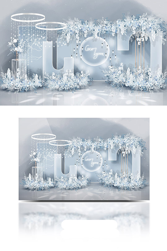 雾霾蓝色白色梦幻唯美小清新婚礼效果图-众图网