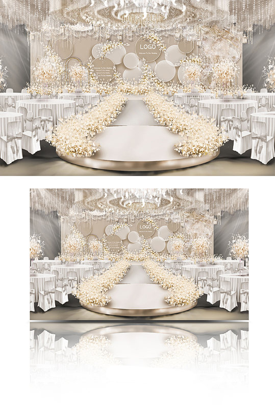 原创西式香槟色婚礼效果图婚礼浪漫室内大气-众图网