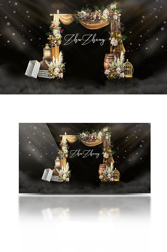 波西米亚风户外婚礼效果图拱门简约橙色-众图网