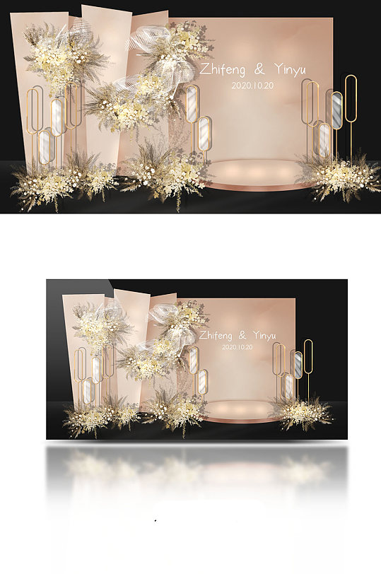 浪漫小清新香槟色婚礼迎宾区效果图背景-众图网