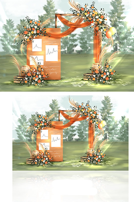 原创秋系户外婚礼迎宾区效果图浪漫-众图网