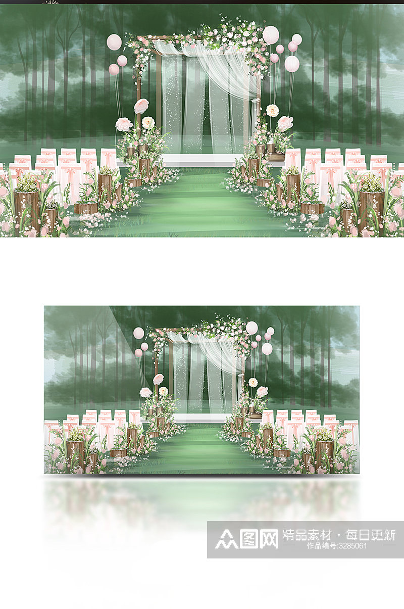 礼仪庆典拱门气球温馨浪漫户外婚礼效果图素材