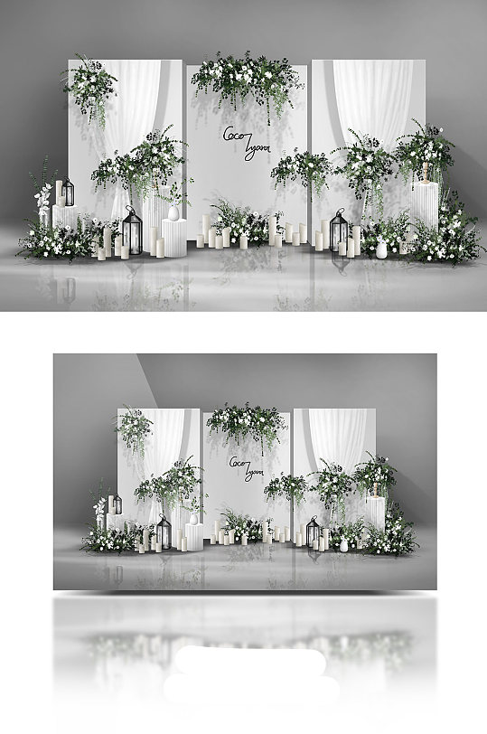 白绿小清新韩式简约纱幔风蜡烛婚礼效果图-众图网