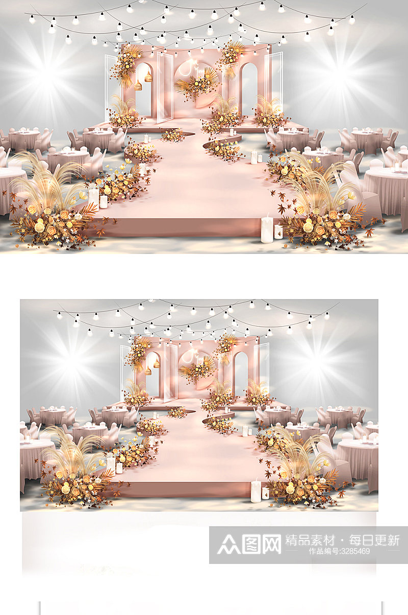 原创字体泰式香槟粉色婚礼效果图浪漫素材