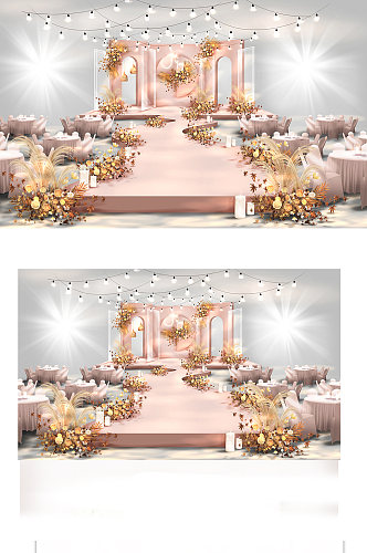 原创字体泰式香槟粉色婚礼效果图浪漫