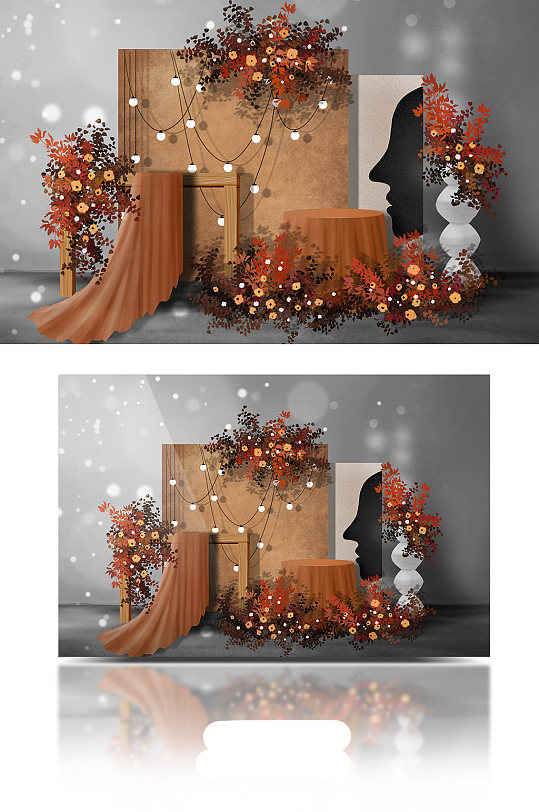 莫兰迪橙色温馨森系田园艺术复古婚礼效果图