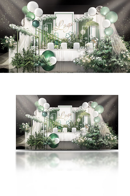 白绿色小清新签到台婚礼效果图浪漫简约-众图网