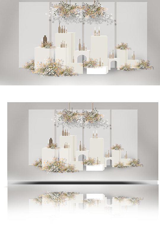 浅香槟色高级灰大理石婚礼效果图甜品台清新-众图网