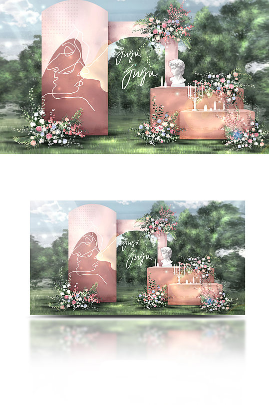 复古秋色婚礼迎宾甜品区户外婚礼效果图草坪-众图网