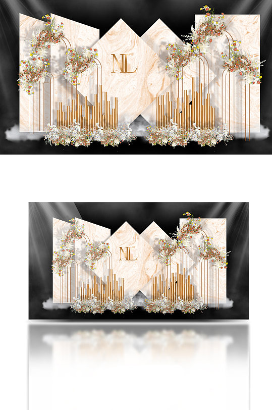 简约香槟色婚礼留影区效果图迎宾背景-众图网
