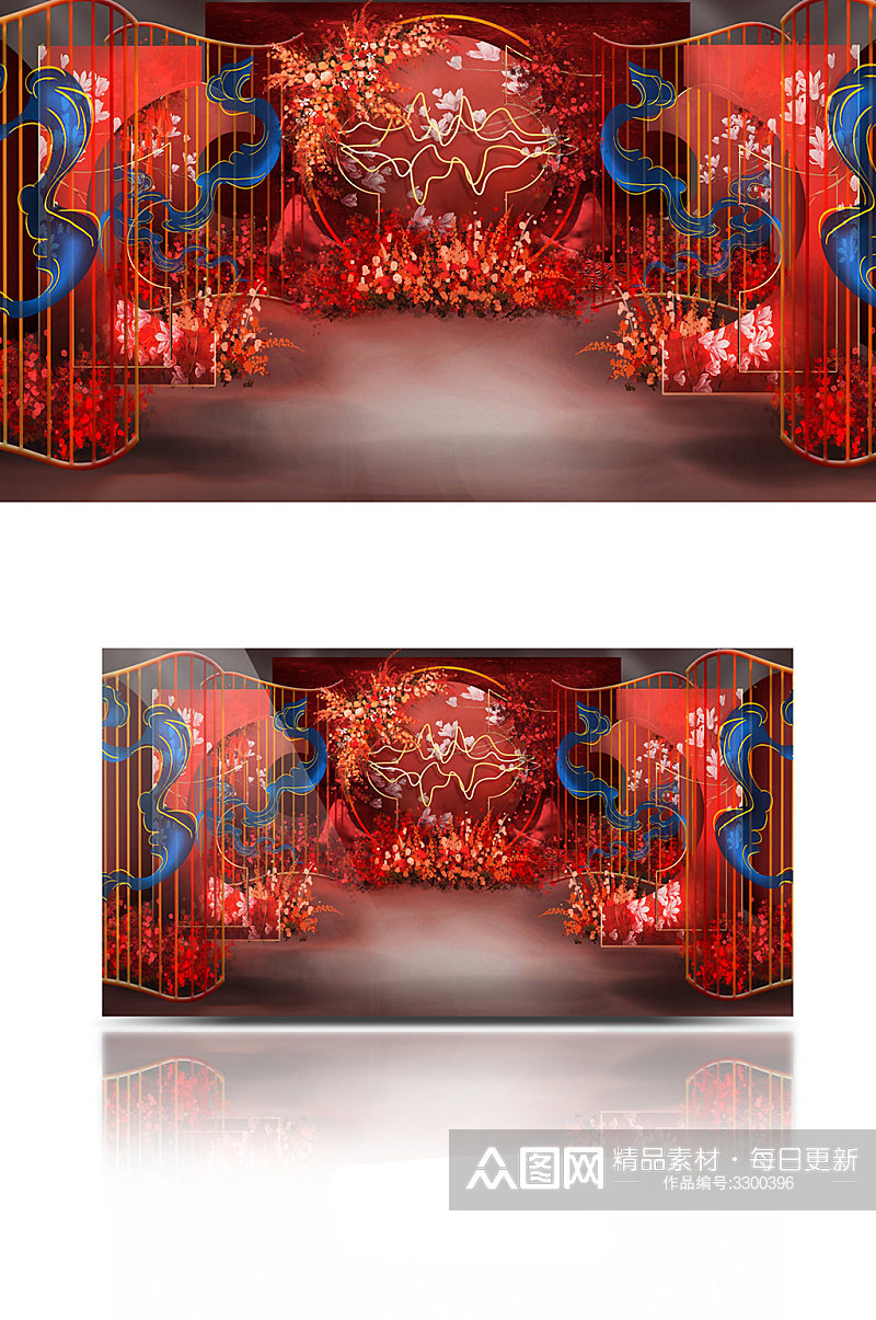红色新中式婚礼效果图设计大气浪漫温馨素材
