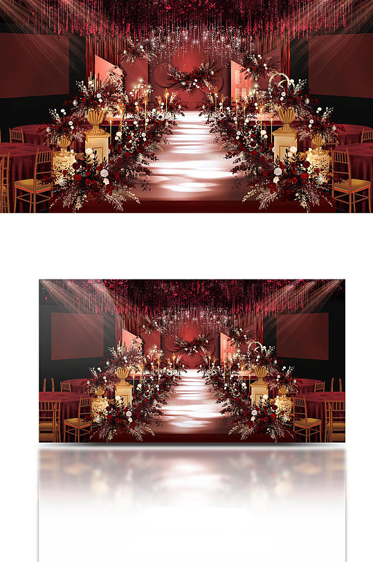 原创红色婚礼效果图新中式浪漫温馨轻奢-众图网