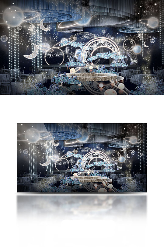 蓝色星空梦幻室内舞台婚礼效果图浪漫-众图网