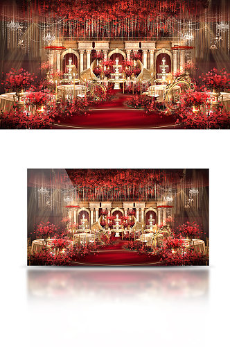 红金欧式婚礼堂展厅设计效果图大气轻奢