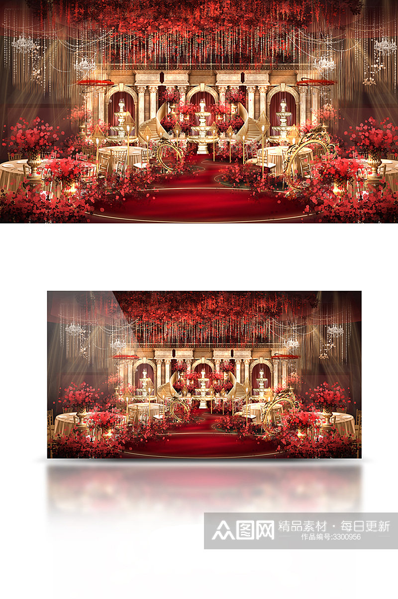 红金欧式婚礼堂展厅设计效果图大气轻奢素材