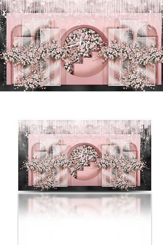 粉色几何花墙婚礼效果图可爱清新简约浪漫-众图网