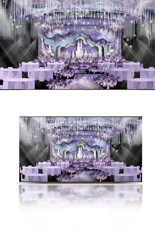紫色梦幻婚礼主背景温馨浪漫舞台效果图-众图网