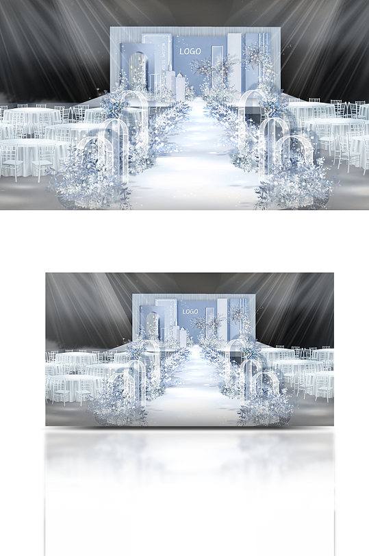 雾霾蓝西式唯美婚礼清新室内舞台浪漫-众图网