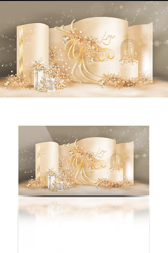 香槟色婚礼效果图迎宾背景浪漫简约轻奢-众图网