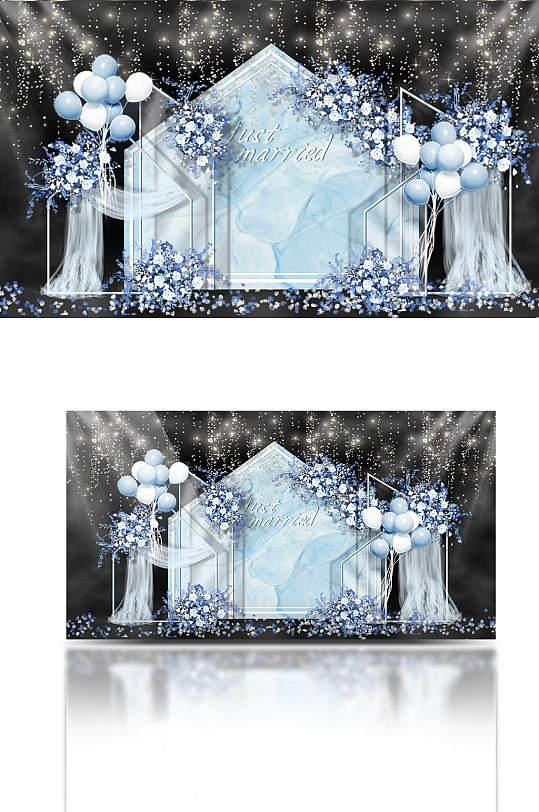 简约蓝色婚礼效果图迎宾区梦幻浪漫温馨-众图网