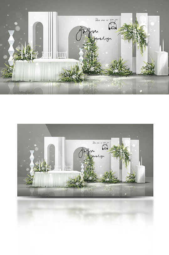 简约白绿小清新韩式户外婚礼效果图唯美-众图网