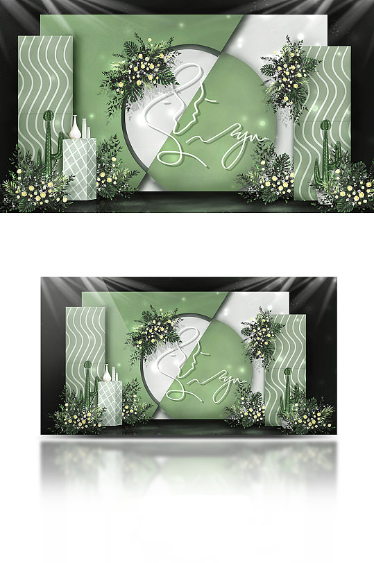 唯美原创白绿森系牛油果绿婚礼迎宾区效果图-众图网