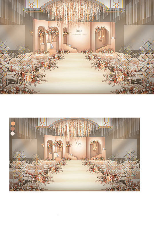 香槟奶茶大气泰式舞台区婚礼效果图原创浪漫-众图网