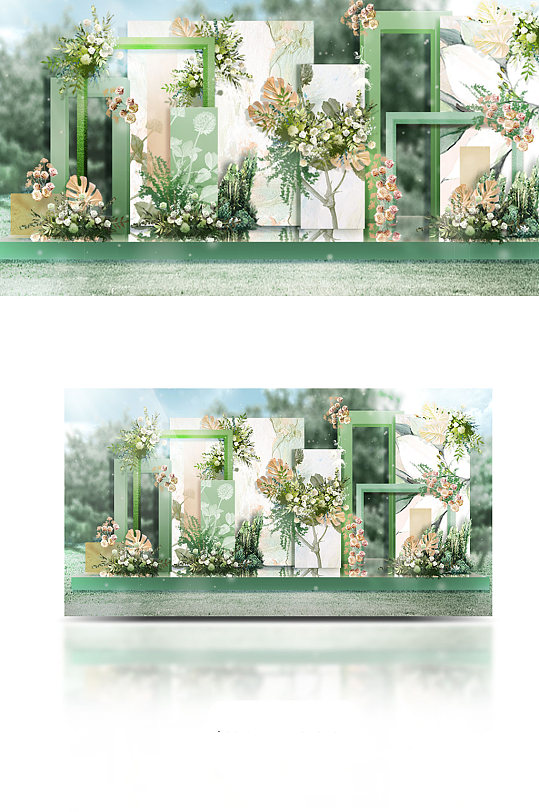 绿色油画花卉户外婚礼效果图简约清新-众图网