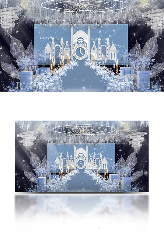 蓝色梦幻城堡婚礼效果图浪漫温馨清新-众图网