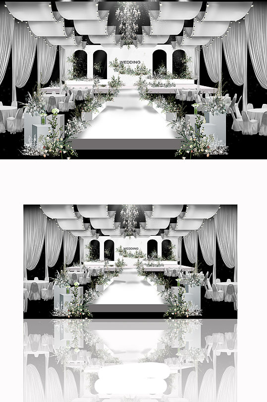 韩式婚礼新款布艺吊顶婚礼效果图清新简约-众图网