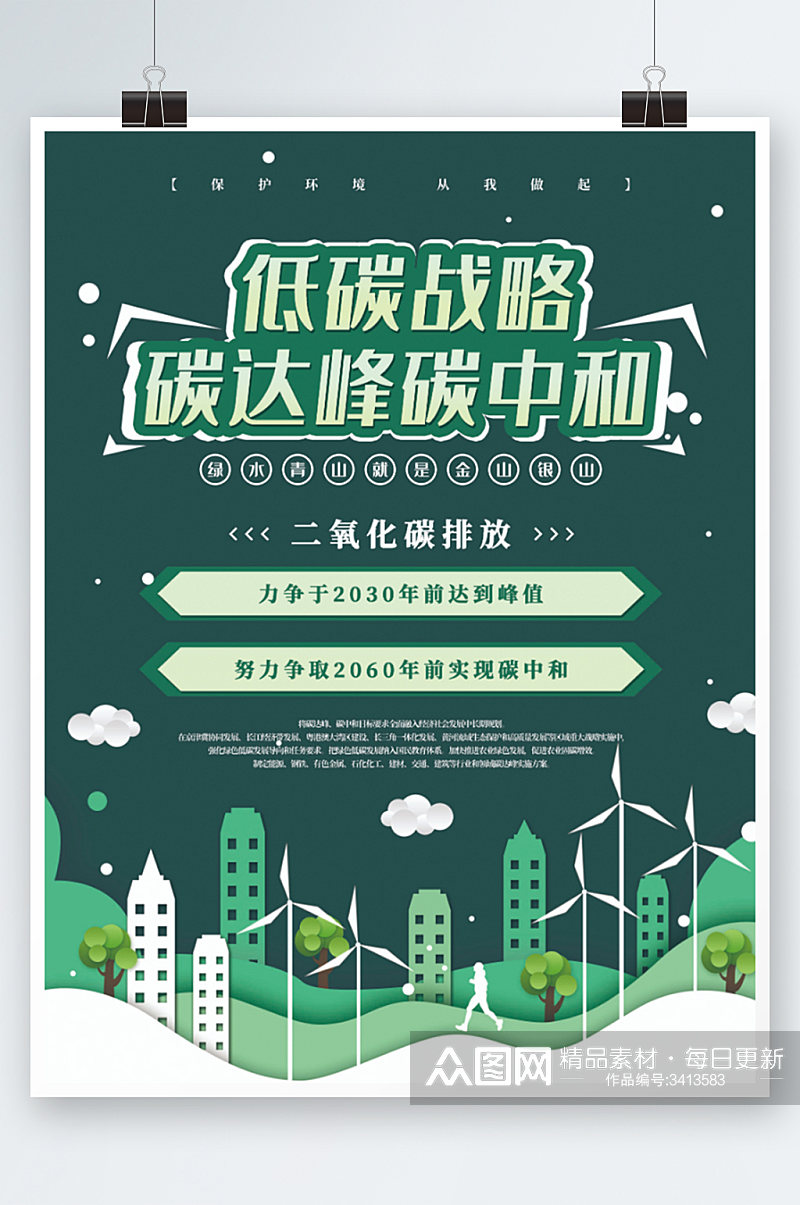 碳达峰碳中和新发展理念工作宣传海报绿色素材