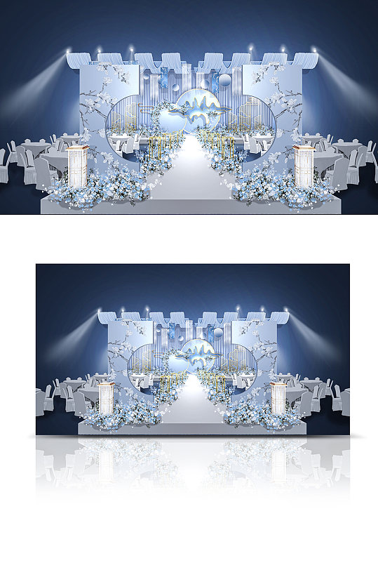 新中式婚礼效果图蓝色中式婚礼温馨-众图网