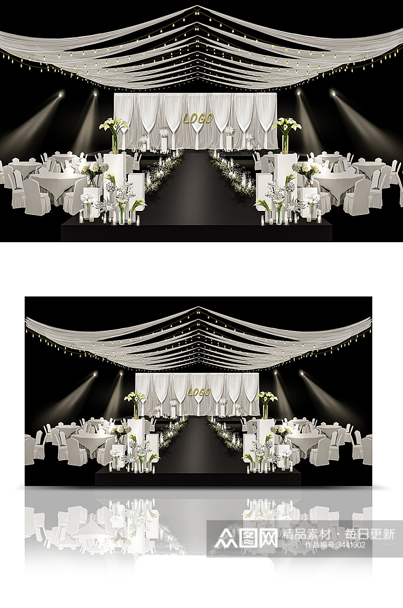 简约白色韩式婚礼效果图浪漫温馨室内素材