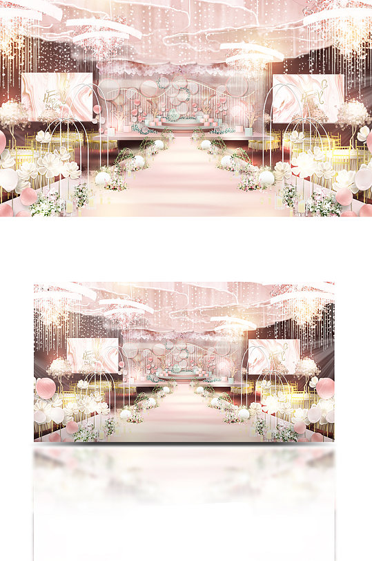 香槟色舞台设计婚礼效果图室内婚礼设计粉色