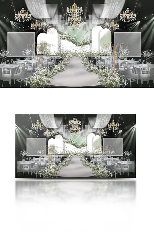 原创白绿色韩式婚礼效果图清新浪漫简约-众图网