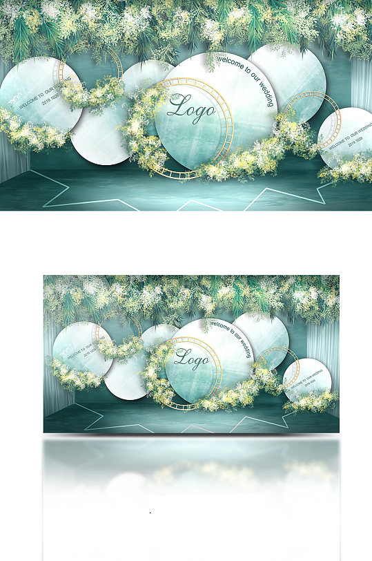 灰绿色简约婚礼效果图迎宾背景板温馨轻奢-众图网