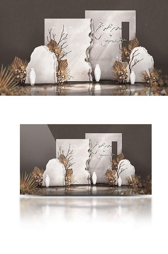 复古简约白色秋色侘寂风婚礼效果图迎宾-众图网