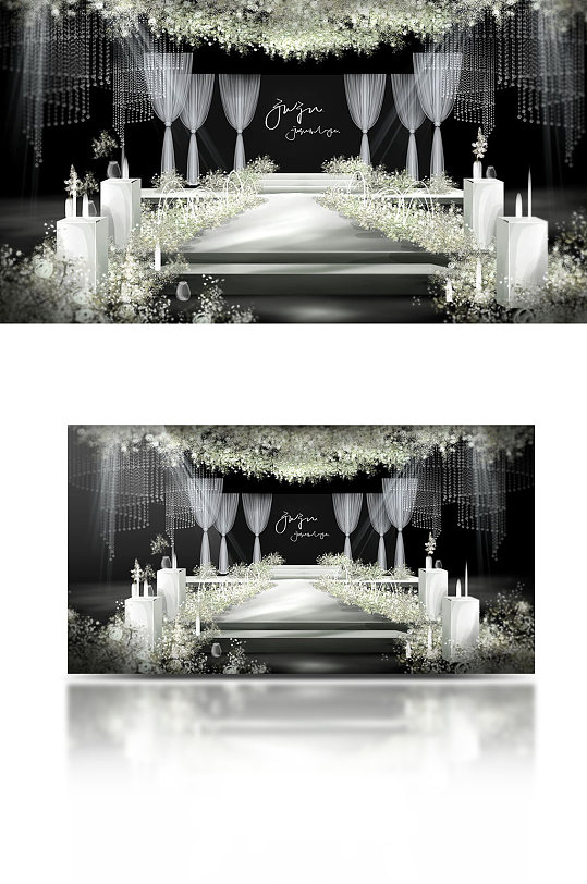 简约白绿韩式满天星婚礼效果图清新浪漫-众图网