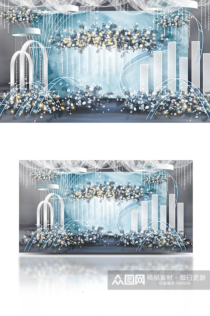 简约蓝色婚礼效果图设计浪漫温馨素材