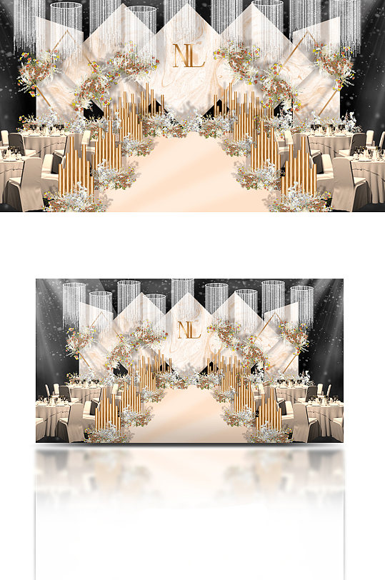 简约香槟色婚礼舞台区效果图轻奢温馨-众图网
