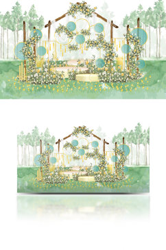 清新户外婚礼设计白绿色温馨浪漫草坪
