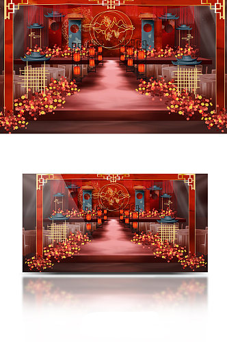 红色中式婚礼舞台设计中国风大气轻奢浪漫