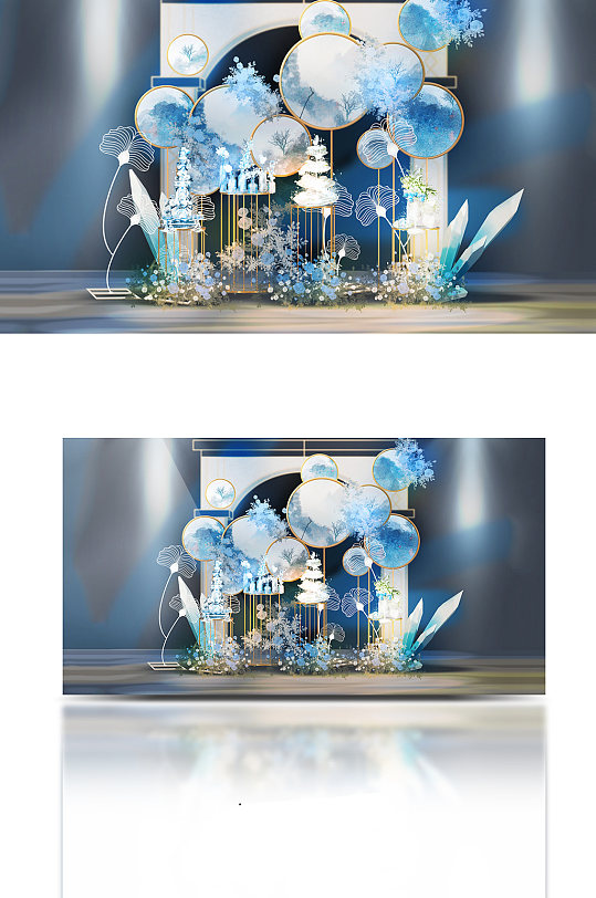 婚礼效果图蓝色甜品区婚礼点心甜品清新-众图网