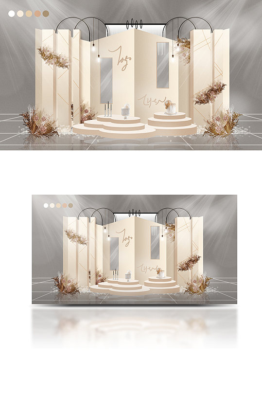 简约浅色淡雅风婚礼迎宾区甜品台婚庆效果图-众图网