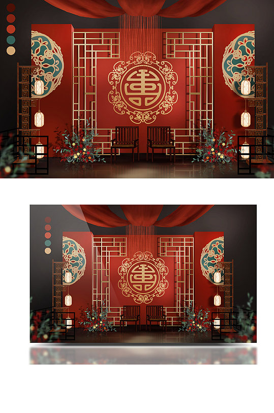 红色系中式婚礼效果图中国风大气温馨-众图网
