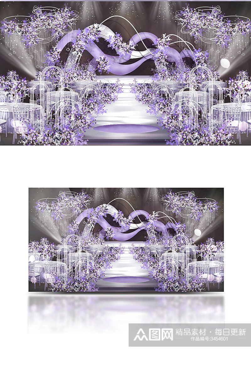 唯美浪漫紫色婚礼舞台效果图梦幻温馨素材