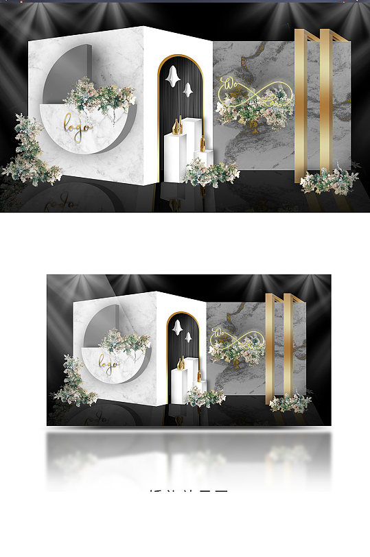 简约大理石风婚礼简约韩式白色迎宾效果图-众图网